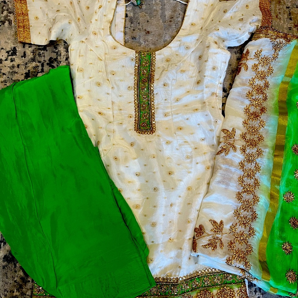 White and green combination punjabi suit